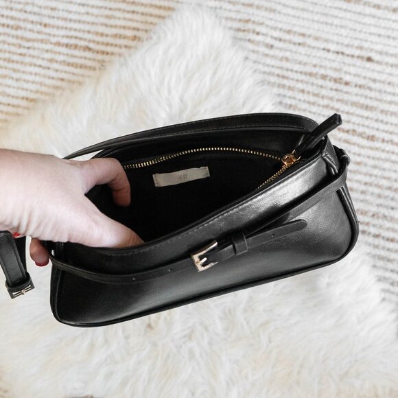 H&M Black Mini Shoulder Bag | Belt Detail | Gold Hardware | Top Zip - Picture 10 of 12